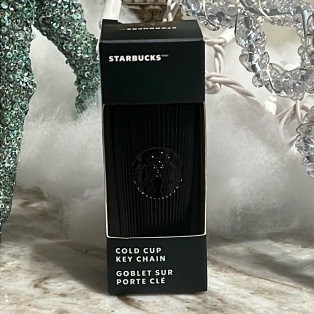2024 Starbucks Black Pleated Tumbler  Ornament Keychain NWT